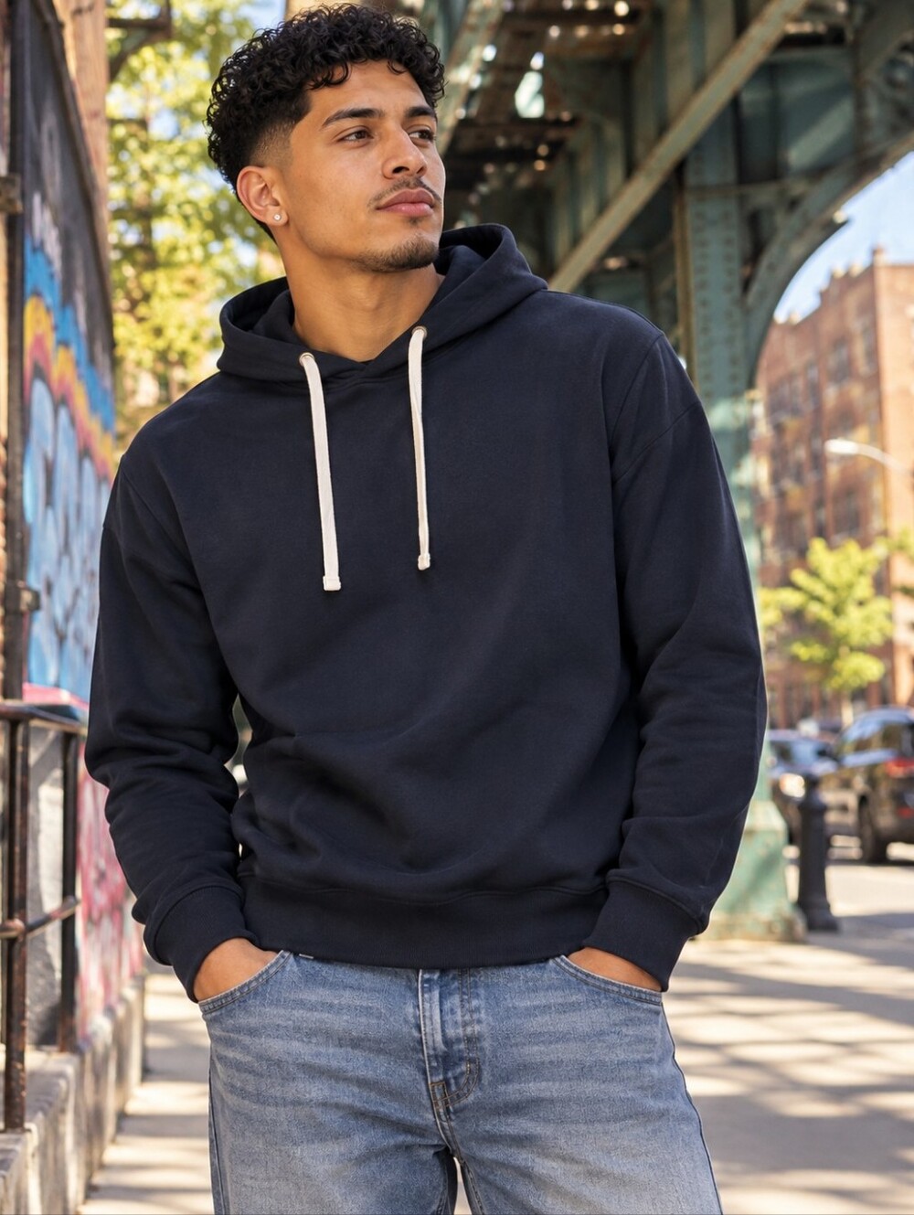 Buffalo David Bitton black pullover drawstring hoodie sweatshirt men's Large